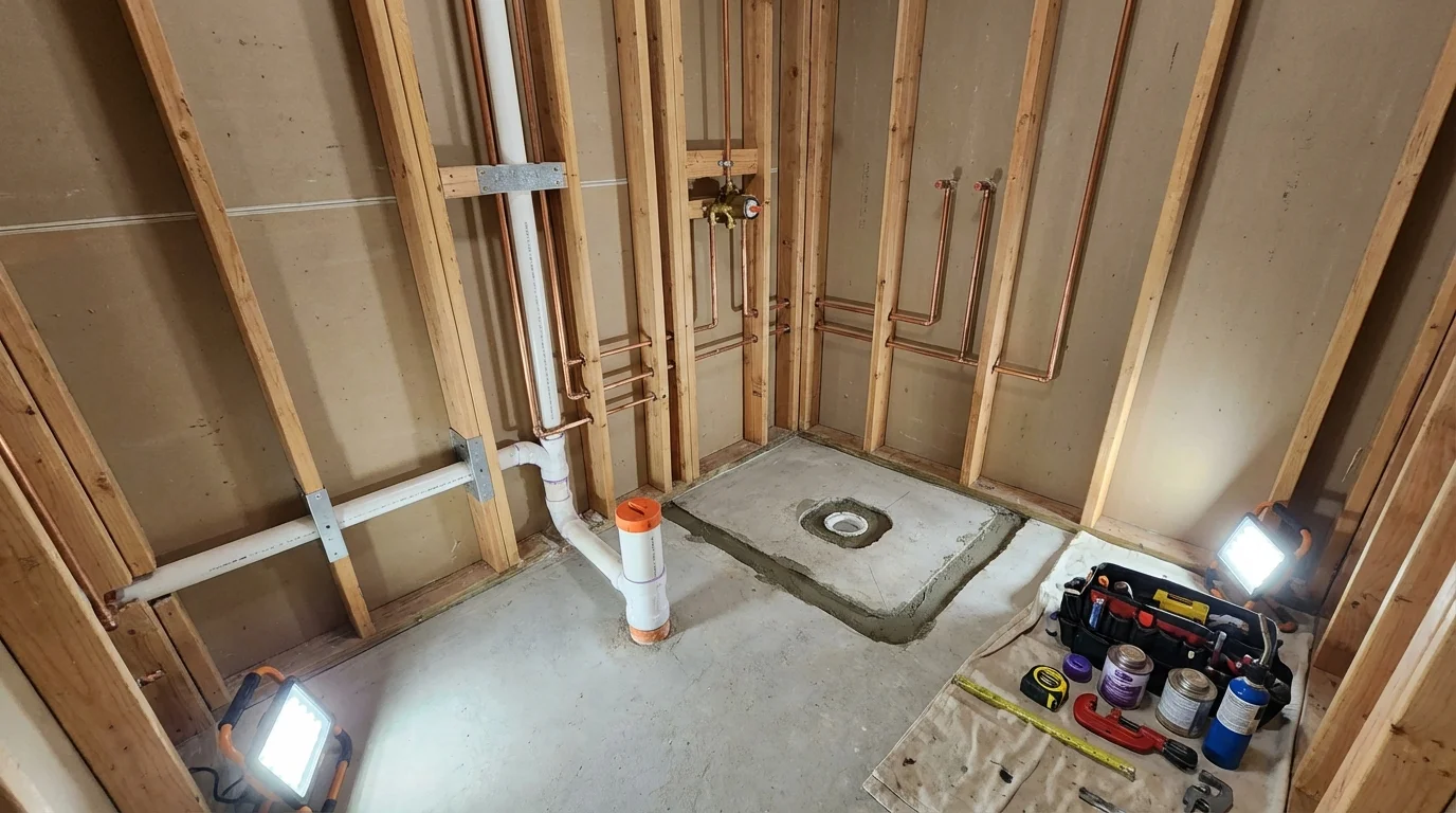 Bathroom rough-in plumbing during remodel by Johns Plumbing LLC in Copperas Cove