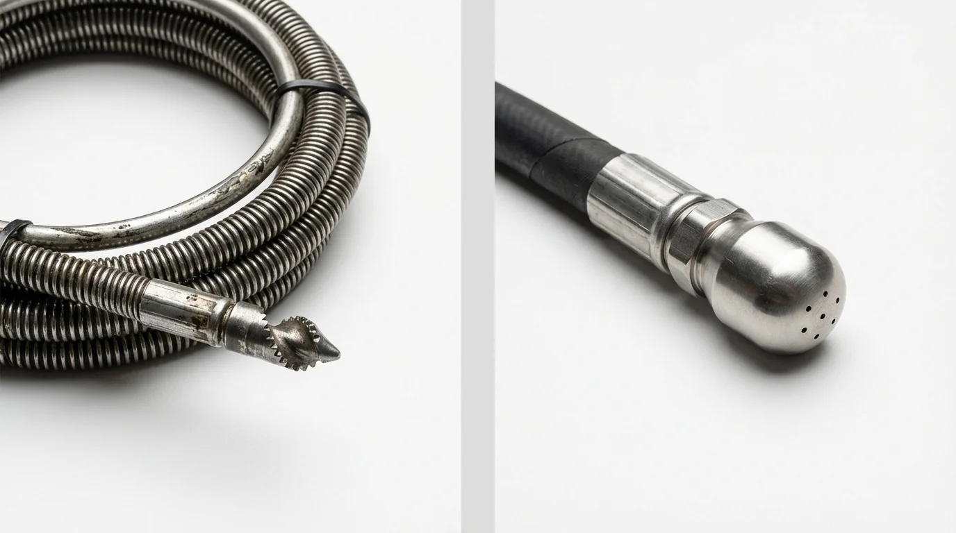 Drain snake cable and hydro jetting nozzle used for drain cleaning in Copperas Cove, TX