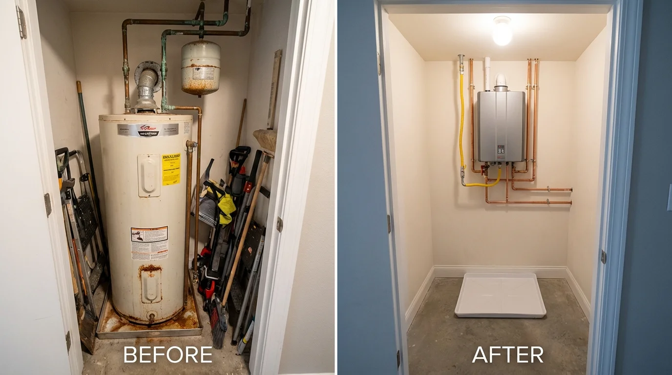 Tank water heater versus wall-mounted tankless unit comparison for Copperas Cove, TX homeowners