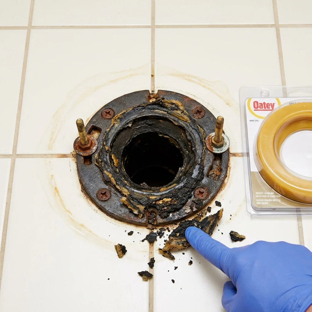 Failed wax ring showing water seepage at the base of a toilet in a Copperas Cove, TX home