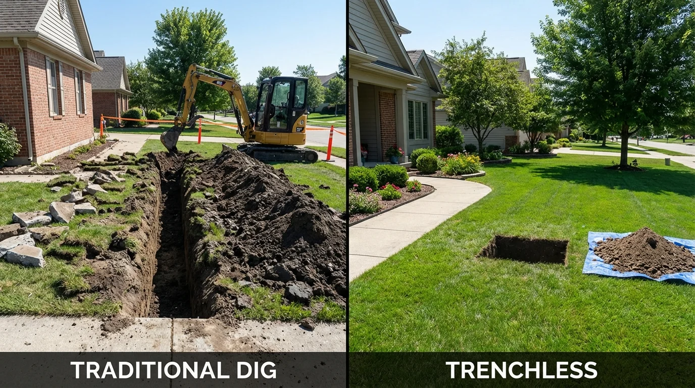 Trenchless sewer repair with minimal yard damage versus traditional excavation in Copperas Cove, TX